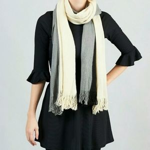 DONNI. Cozy Knit Scarf / Shawl - Gray Black Ivory Color Block -Neutral Warm Cozy